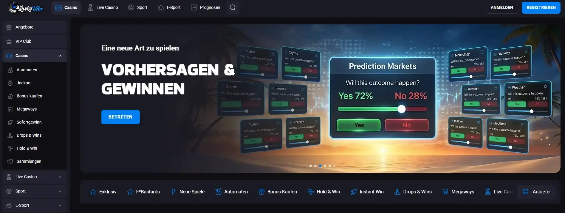 Deutsche Lucky-Vibe-Startseite mit EUR-Angeboten
