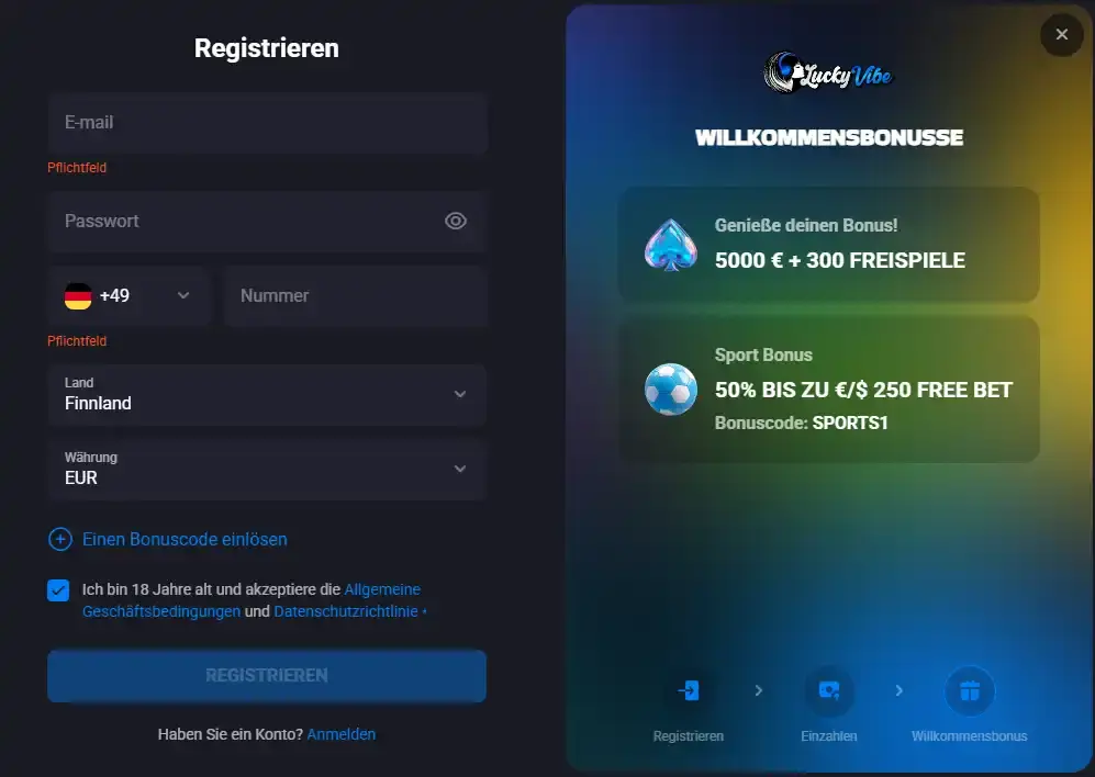 Lucky-Vibe-Geschäftsbedingungen mit KYC- und Verifizierungsanforderungen